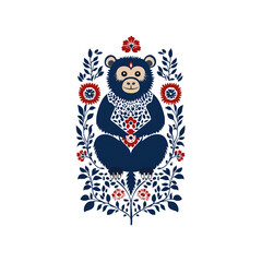 Fototapeta premium Blue Monkey Sitting In Flowers