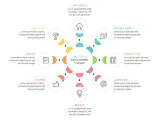 Fototapeta premium Circular diagram with 8 elements, infographic template of a process with 8 stages, vector eps10 illustration