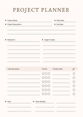 Brown and Beige Simple Modern Project Planner ,