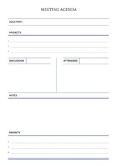 Light Orange and Blue Minimal Meeting Agenda Planner,