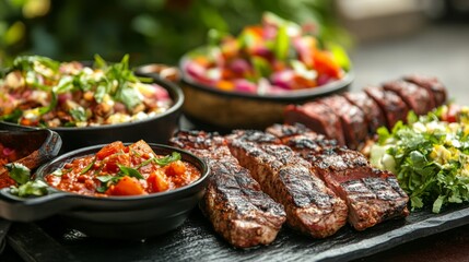 Obraz premium Grilled Eastern Meats with Colorful Garnishes