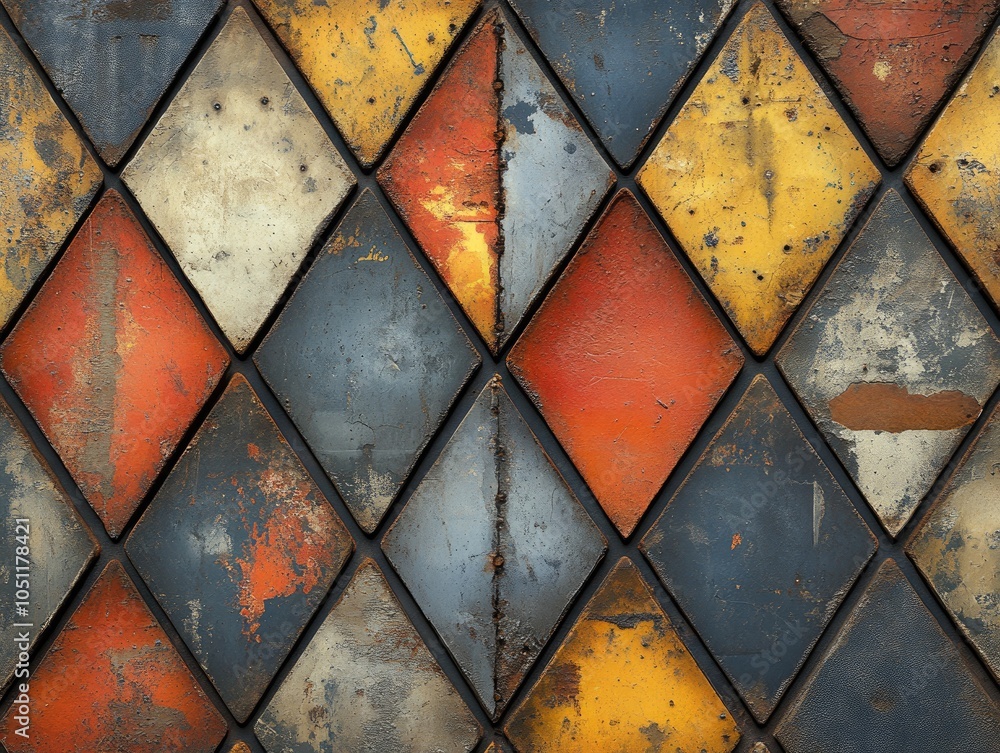 Poster distressed diamond shaped tiles in various colors. this image can be used for design projects with t