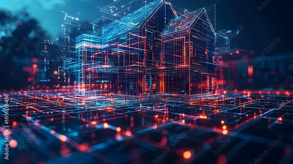 Poster ai controlled machines assembling complex modular components for a futuristic smart building with ho