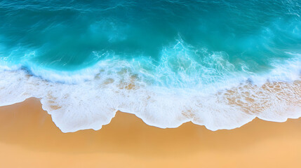 Turquoise Ocean Waves Crashing on Golden Sand Beach, blue, water, foam, white, summer