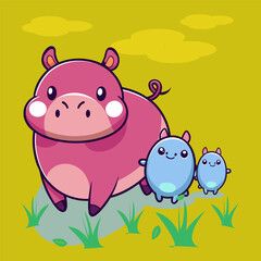 Happy Piggy Family Adventure, vector style