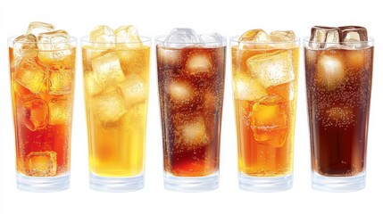Refreshing Ice Beverages in Clear Glasses Illustration