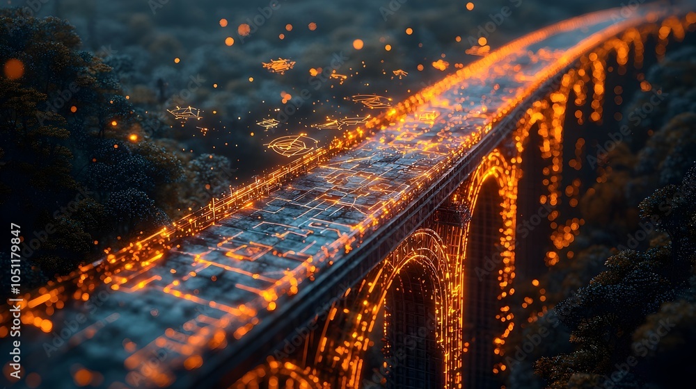 Aufkleber cutting edge futuristic bridge construction orchestrated by ai powered drones and robotic machinery 