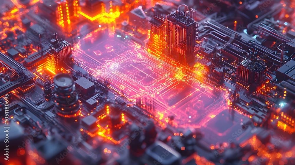 Poster a high tech construction site featuring translucent glowing materials robotic engineers and drones a