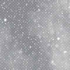 Beautiful Christmas Snowfall on Transparent Background for Holiday Designs. Vector