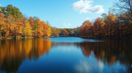 Fototapeta premium A relaxing, tree-lined lake where visitors use their phones to identify nearby fish species and monitor water quality, connecting outdoor recreation with digital environmental awareness 