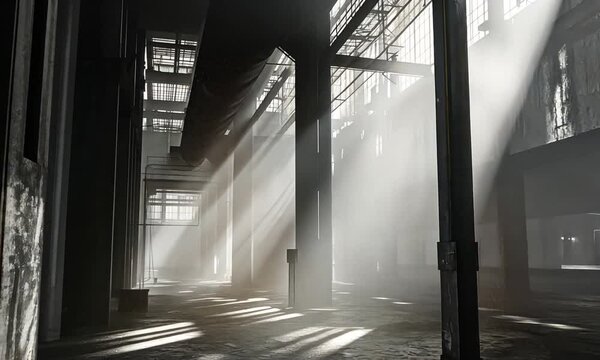 Sunlight Beams Through Abandoned Factory