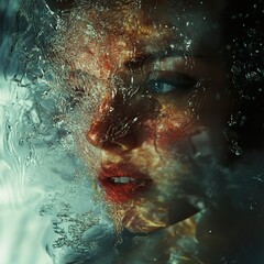 Fototapeta premium Watery Portrait: A Woman's Face Emerging from the Depths