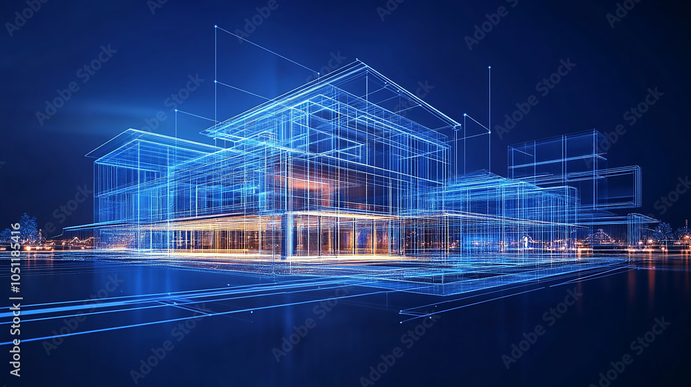 Poster digital architecture concept design integrating iot and sustainable technologies visualize a futuris