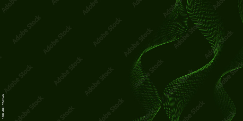 Poster emerald green particle wave design with flowing lines and textured details, ideal for modern digital