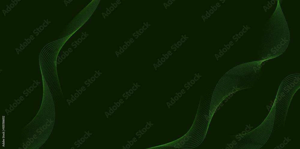 Poster emerald green particle wave design with flowing lines and textured details, ideal for modern digital