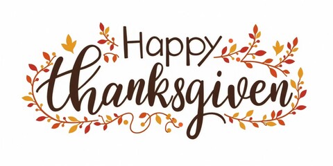 happy thanksgiven lettering calligraphy logo with thanksgiving decoration on white background.