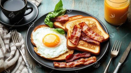 Delicious Breakfast Plate with Egg and Bacon Slices