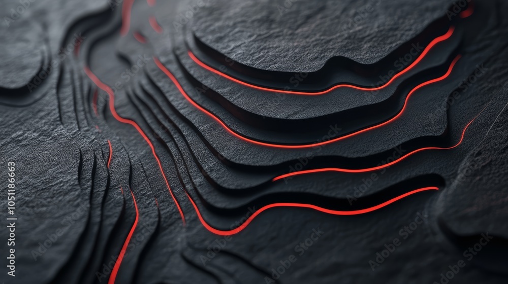 Poster abstract red lines on black, a modern design with intricate patterns and geometric shapes