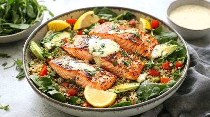 Fresh Salmon Fillet on Quinoa Salad with Lemon
