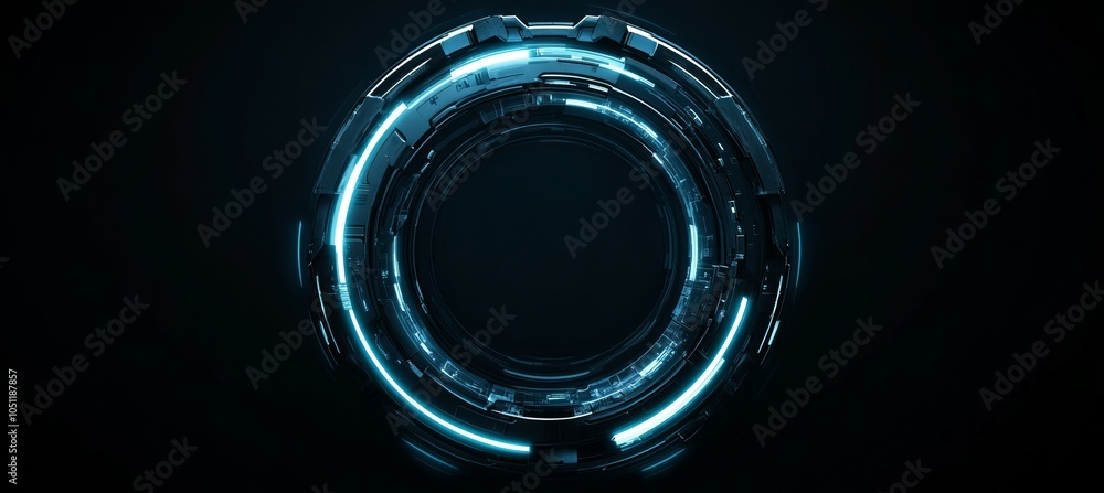 Poster Blue circular network system virtual space technology background. Generative AI technology.	
