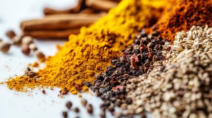 Vibrant Herbs and Spices on White Background