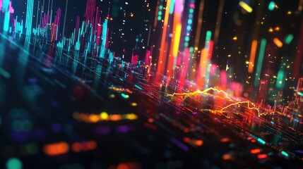 Obraz premium A powerful visualization of a bullish financial market, showcasing dynamic upward trends and colorful charts, representing growth and economic potential.