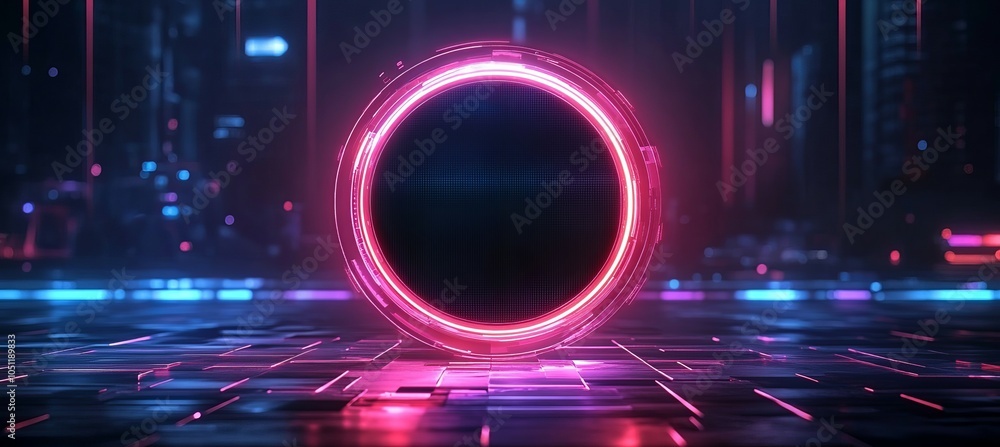 Poster circular pink cyber portal. generative ai technology.