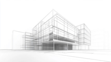 Modern Architecture building construction perspective design, building sketch line drawing on white background  Modern Architecture building construction perspective design, building sketch line

