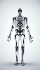 Transparent Human Skeleton on Gray Background
