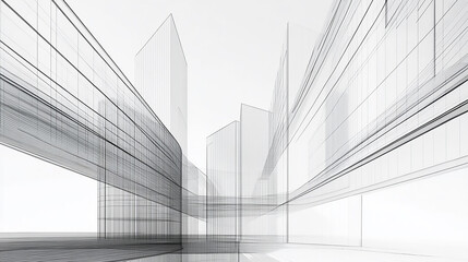 Fototapeta premium Modern Architecture building construction perspective design, building sketch line drawing on white background Modern Architecture building construction perspective design, building sketch line