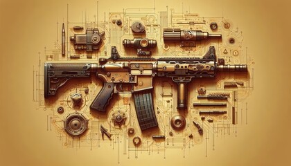 Artistic Rendition of Gun Mechanisms and Parts