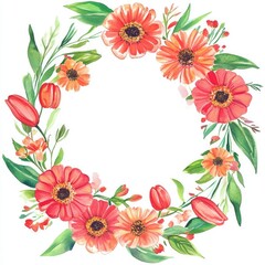 Obraz premium Vibrant floral wreath design with lush blooms and delicate greenery for spring decor
