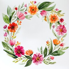 Obraz premium Vibrant floral wreath design a celebration of nature's beauty in watercolor art