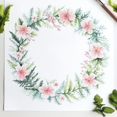 Delicate watercolor floral wreath a serene blend of nature and artistry