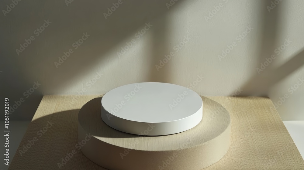 Poster minimalist design, white object on a textured wooden surface with copy space