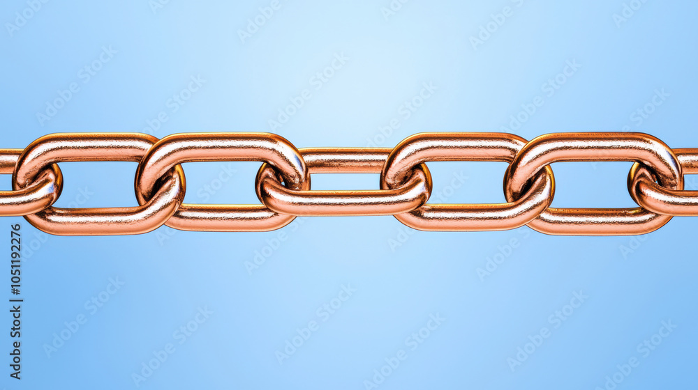 Poster shiny copper chain links against soft blue background, symbolizing strength and connection. smooth t