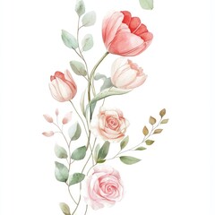 Obraz premium Elegant floral illustration featuring vibrant tulips and roses for creative design projects