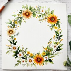 Obraz premium Vibrant floral wreath design a celebration of nature's beauty through watercolor artistry