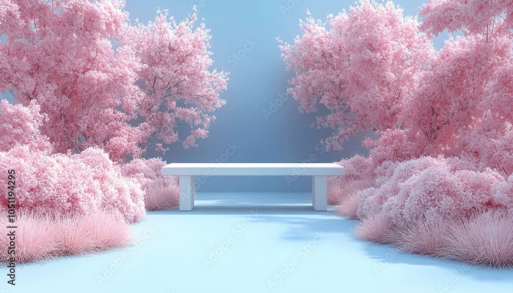Poster minimalist backdrop with pink blooms. ideal for showcasing products, creating elegant mockups, or ad