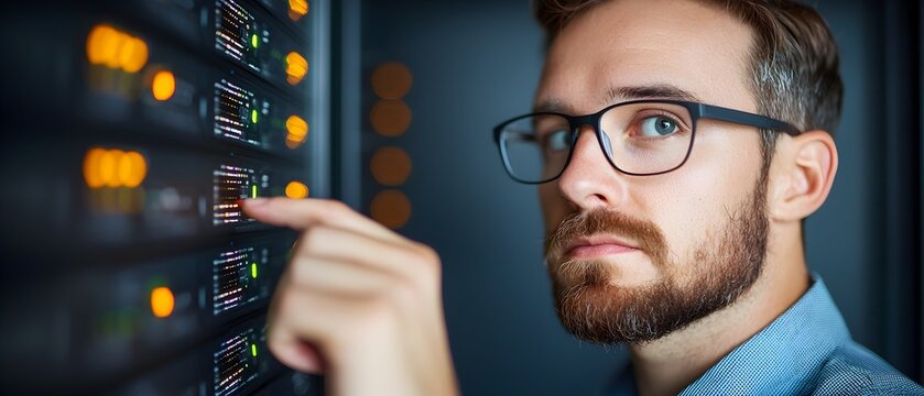 Experienced Network Administrator Writing Code on Desktop to Ensure Seamless Connectivity Server Performance