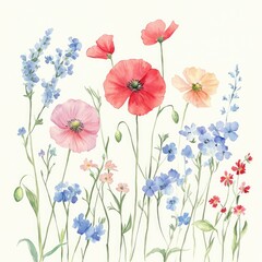 A beautiful watercolor composition of vibrant wildflowers capturing the essence of nature's bloom