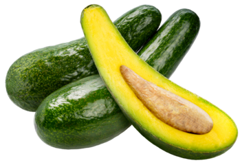 Long Neck Avocados isolated on white background, Fresh Long Neck Avocados with leaf on white background PNG File.