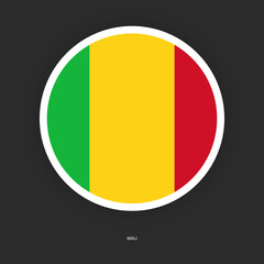Fototapeta premium Mali circle flag icon with shadow on dark background. Mali button icon with white border isolated dark grey background