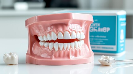 Dental model teeth oral hygienist technique showing cleaning demonstration care. AI generated