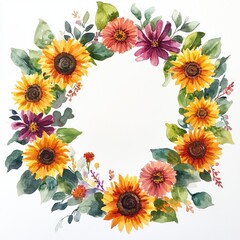 Vibrant floral wreath a celebration of sunflowers and nature's beauty