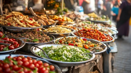 Obraz premium Vibrant Eastern Food Market with Creative Plating