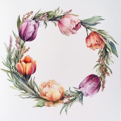 Vibrant floral wreath a celebration of nature&rsquo;s beauty with colorful tulips and lush greenery