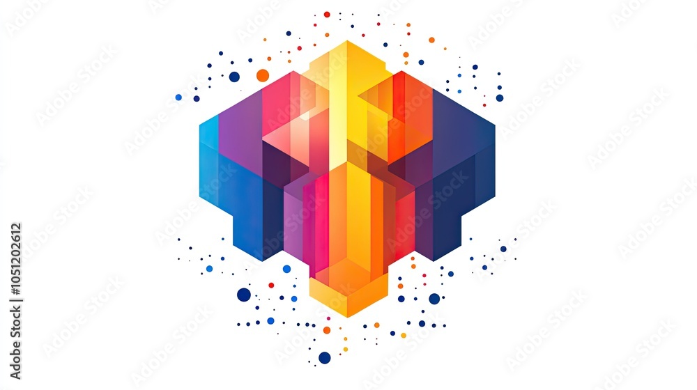 Poster logo for an app features simple geometric design of colorful brain shapes, symbolizing mental processes and creativity.image