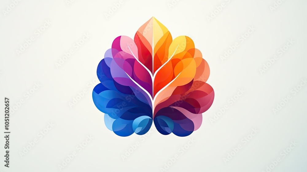 Poster logo for an app features simple geometric design of colorful brain shapes, symbolizing mental processes and creativity.stock photo