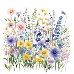 A vibrant collection of wildflowers in stunning watercolor a celebration of nature's palette